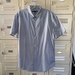 John Varvatos Light Blue Short-Sleeve Button-Down Shirt with Subtle Dot Pattern